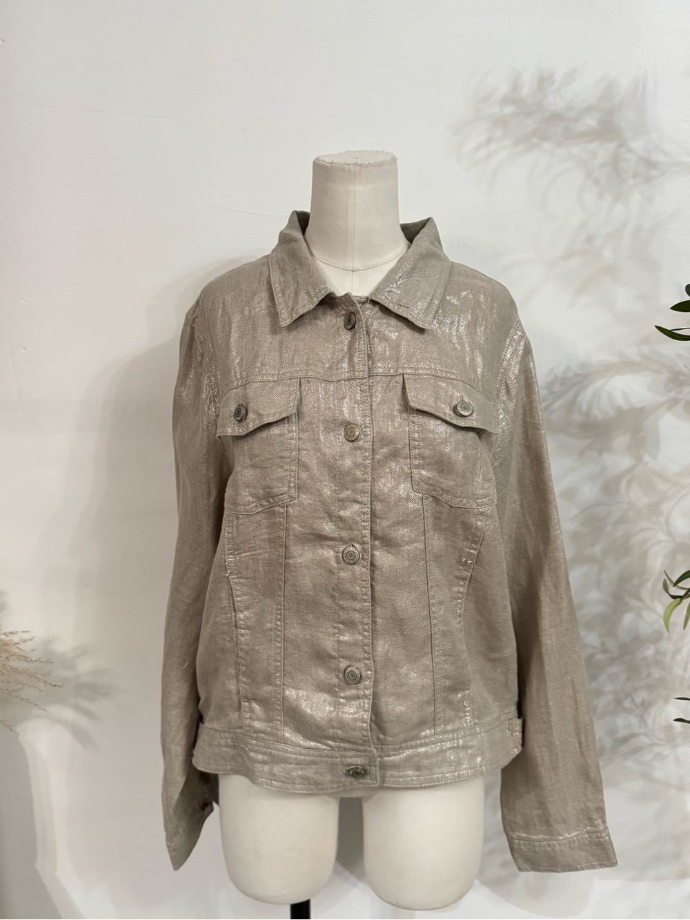 JNY Jones New York 100% Linen Metallic Shimmer Jacket XL